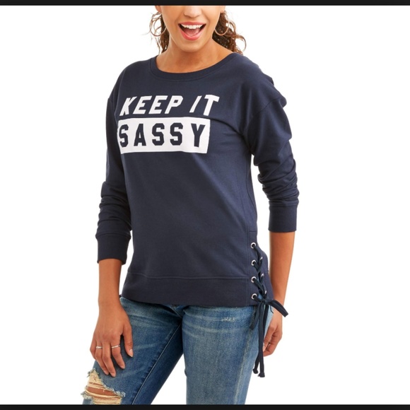 Fifth Sun Tops - NWT Navy Sweatshirt “Keep it Sassy”